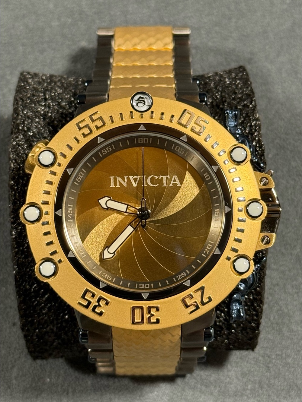 Invicta 39949 SubAqua Nova VII Project ABDA Gold Tone Gunmetal Spiral Dial